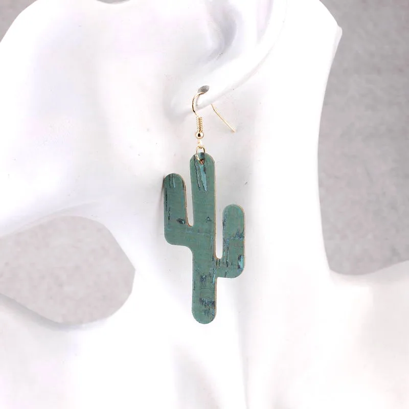 Cutout Cactus Jewelry Leather Dangle Drop Earrings for Women Stripes New | Украшения и аксессуары