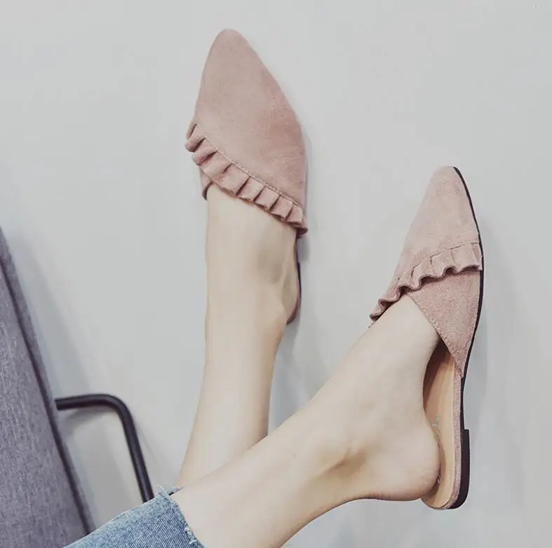 Модные женские туфли на плоской подошве без шнуровки с рюшами тканевые лоферы