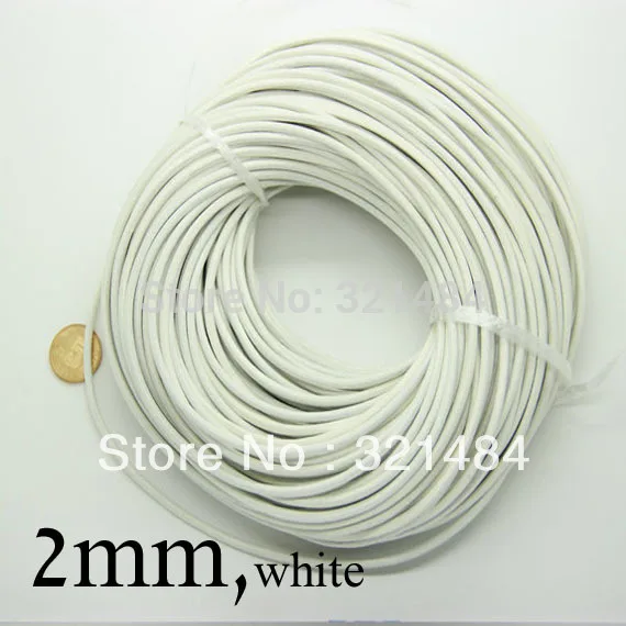 

White colored 100m guniune real round leather cord 2mm leather strings ropes jewelry making supplies