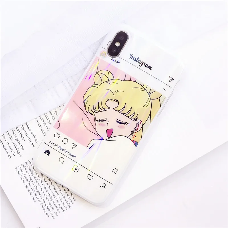 laser aurora cute cartoon pink maid IMD white soft shell phone Case For Apple iphone 6 6s 7 8 Plus X XS XR MAX silicone case |