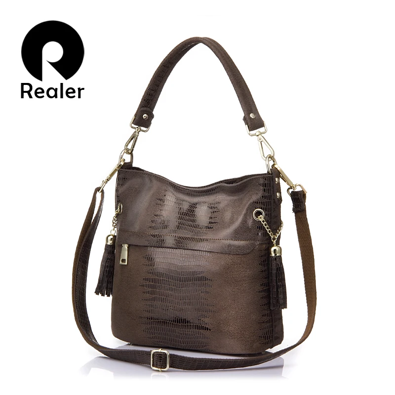 Женская сумка через плечо из натуральной кожи REALER|bag with tassels|bags withbag ladies |