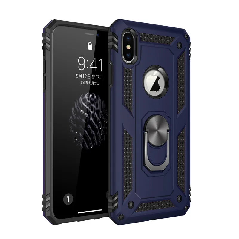Магнитный чехол с металлическим кольцом для iPhone X из ТПУ + ПК полное покрытие XR XS Max