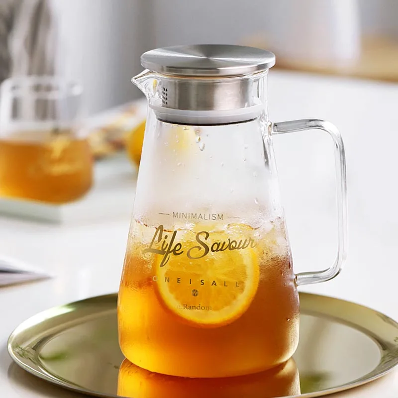 1500ml-2600ml Brief Cold Water Pot Transparent Glass Large Capacity Teapot / Handle Pots Lemon Juice Milk Kettles Home Drinkware | Дом и сад