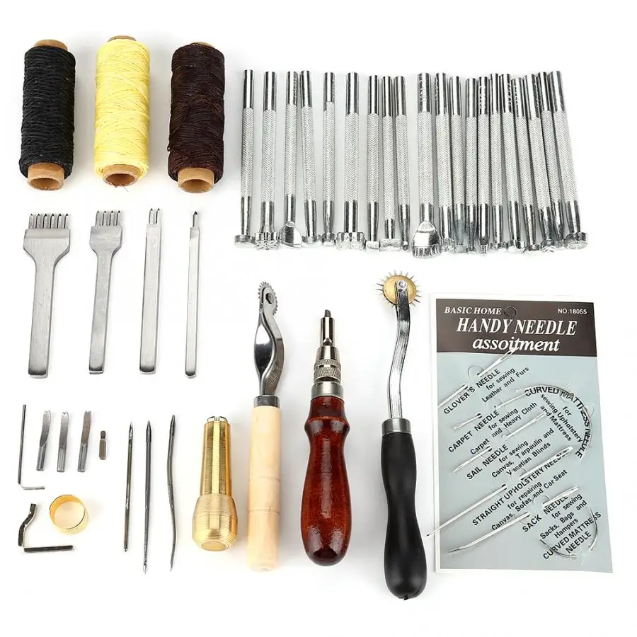 

Sewing Tools 48pcs Leather Craft Sewing Tool Set Punch Cutter Groover Beveler Stitching sewing accessories