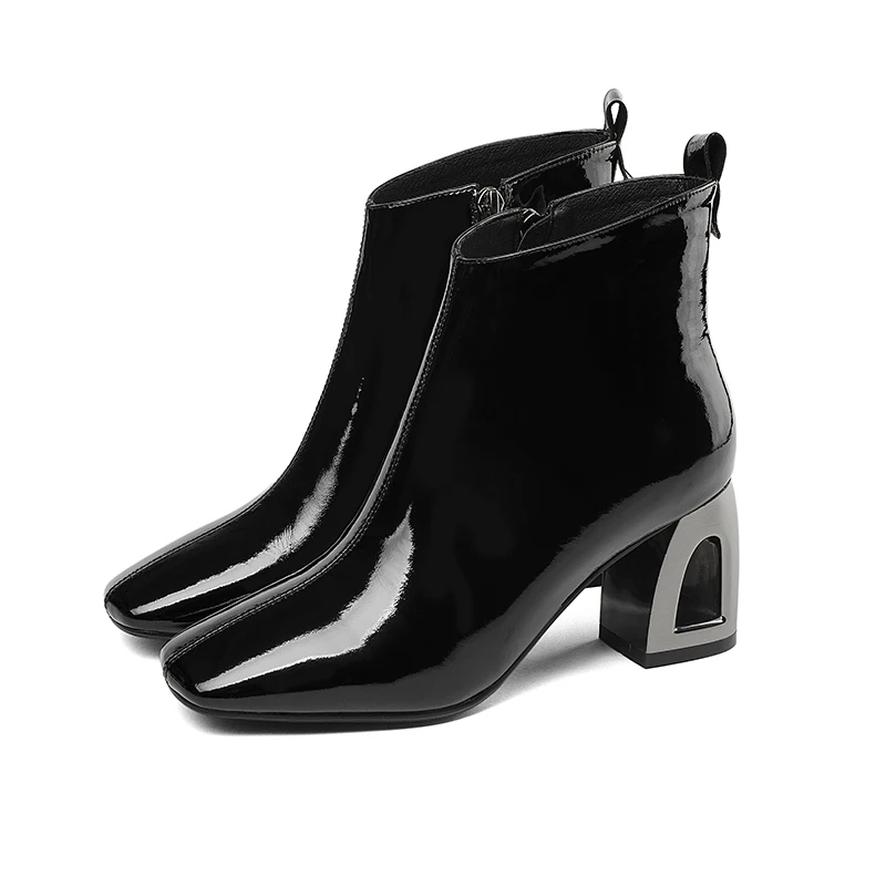 WETKISS/женские зимние ботильоны из лаковой кожи с квадратным носком на молнии