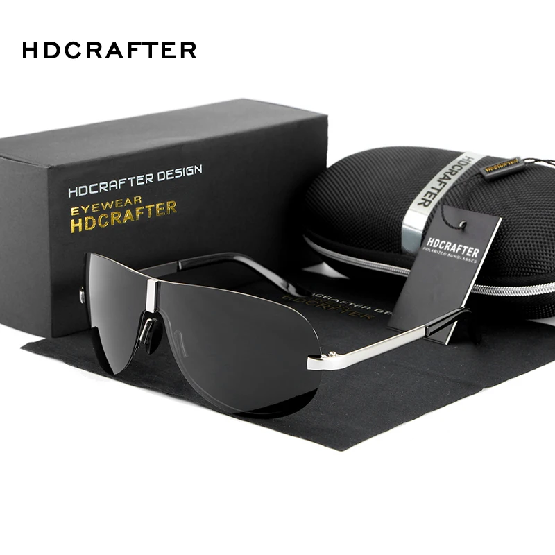 Мужские солнцезащитные очки без оправы HDCRAFTER черные поляризационные для