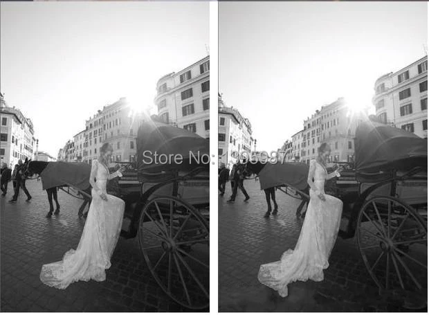 

Vestidos De Noiva Deep V-neck Full Sleeves Wedding Dresses 2015 Backless Sexy Sweep-Train Lace Bridal Gowns Fabulous dress XA025