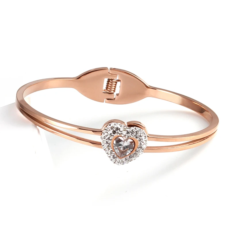 Новое поступление Горячая 316 нержавеющая сталь Розовое Золото Любовь кристаллы