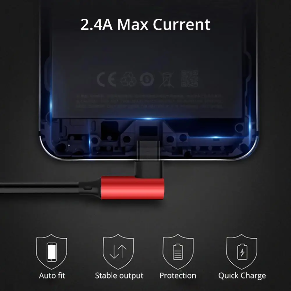 ANMONE 90 градусов кабель для зарядки Micro USB мобильного телефона Max 2.4A l линия