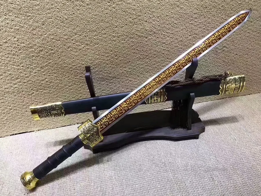 Китайский Меч WUSHU Han Jian красная позолота 1095 дюйма высокое искусственное черное