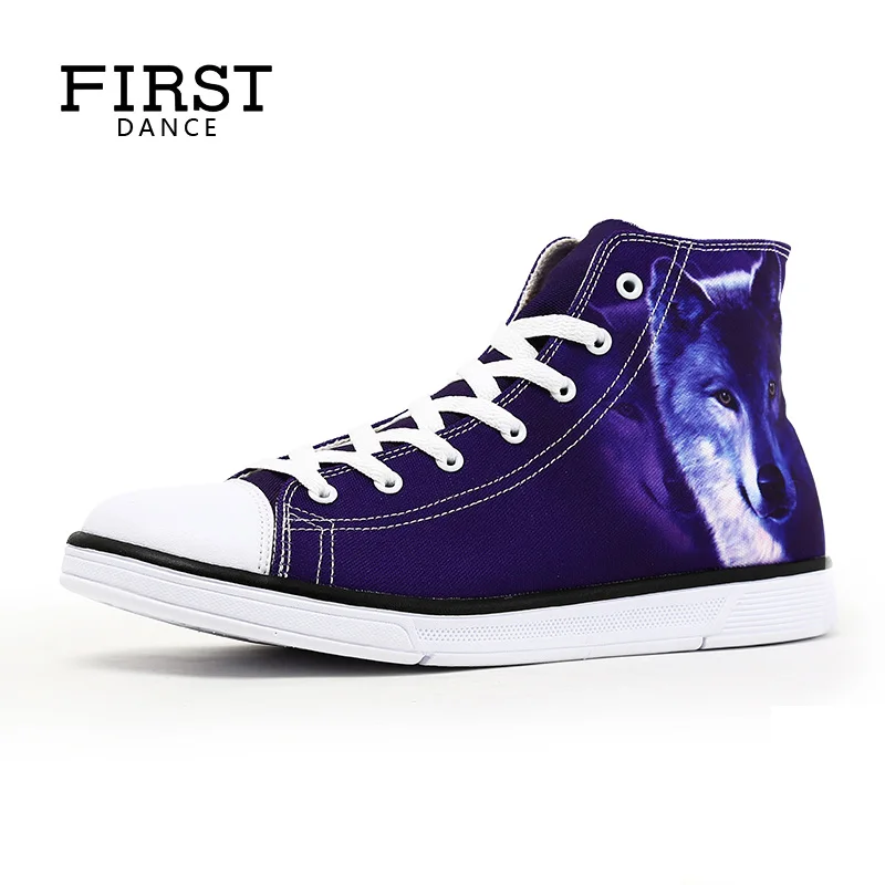 2018 Мужская модная обувь с 3D принтом волка Высокая мужская на плоской подошве