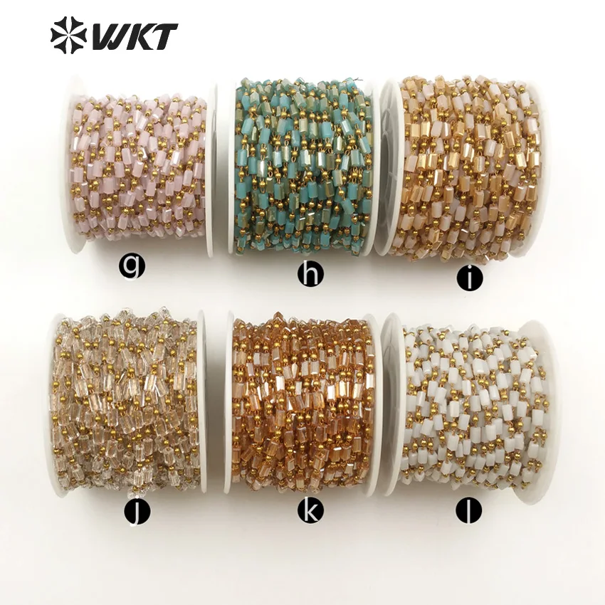 

WT-RBC083 WKT Chain jewelry finding rosay crystal brass chain small long bar stone bead in light brown color for female making