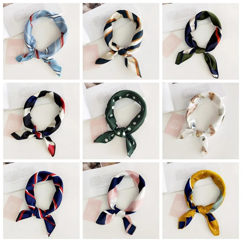 Женский квадратный шарф элегантный цветочный шейный платок в полоску бандана