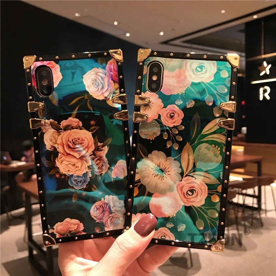 CC Camellia чехол для телефона samsung S10 S10Plus S10e S9 S9PLUS S8 NOTE9 цветочный синий луч квадратный заклепки ретро розетка Крышка