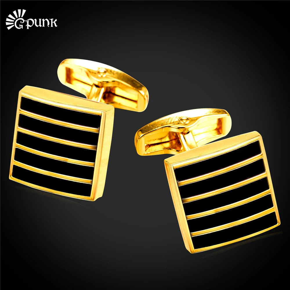 

Classic Design Stripe Square Business Men Cufflinks Wedding Wholesale Enamel Gold/ color Vintage Style C2112G