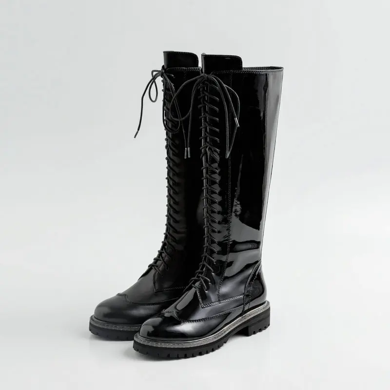 

TXCNMB 2020 Boots Women Knee High Boots for Women Winter Genuine Leather High Heel Shoes Woman Lace-up Size 40 41