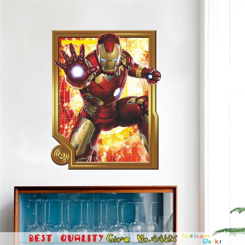 3D Superhero Железный Человек Водонепроницаемый Стикер Стены Наклейки Детская
