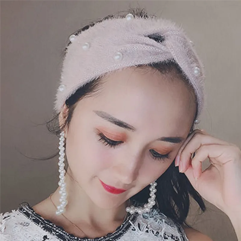 PINKSEE Wool Knitted Hair Band Winter Ear Warmer Headband Turban Solid Color Wide-brimmed Cross Tide Headwear |