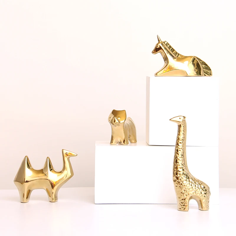 Золотой керамический Единорог верблюжья собака Жираф корова украшения для