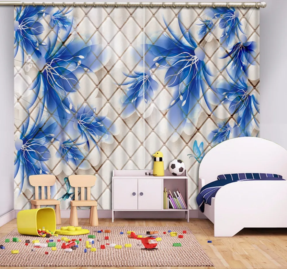 3d занавески на заказ с синими цветами модный Декор для дома спальни|curtain