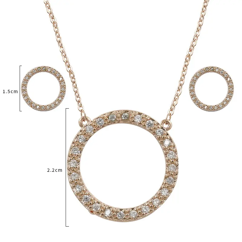 213 ROSE GOLD Фианит Круг Кулон Цепочки и ожерелья и серьги комплект ювелирных изделий для Для женщин в Родий Серебро Цвет/розовое золото Цвет покрытием - Окраска металла: 213 ROSE GOLD