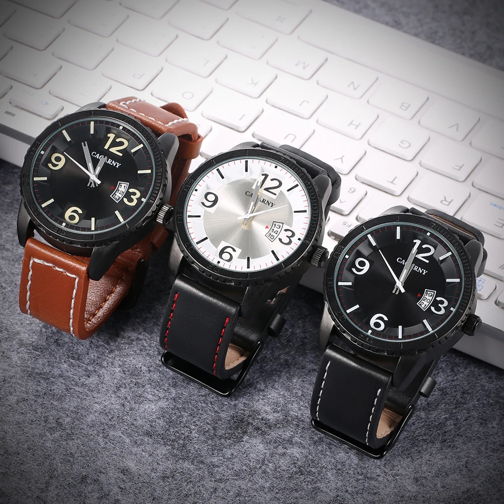 

Luxury Brand CAGARNY Men Waterproof Watches montre Military Sport Leather Strap Quartz Watch reloj hombre Male Clock