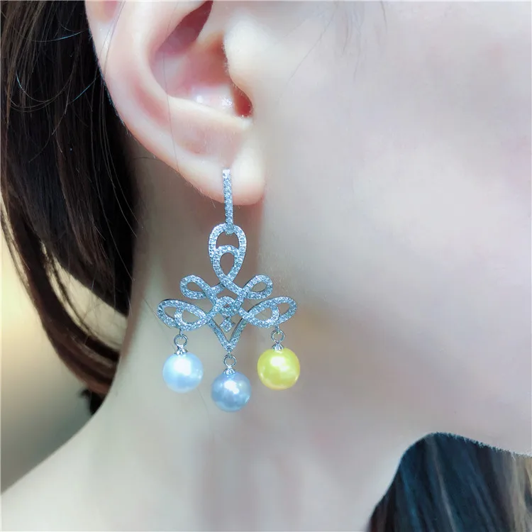 Роскошные натуральные пресноводные жемчужные серьги в виде капель 3 жемчуг