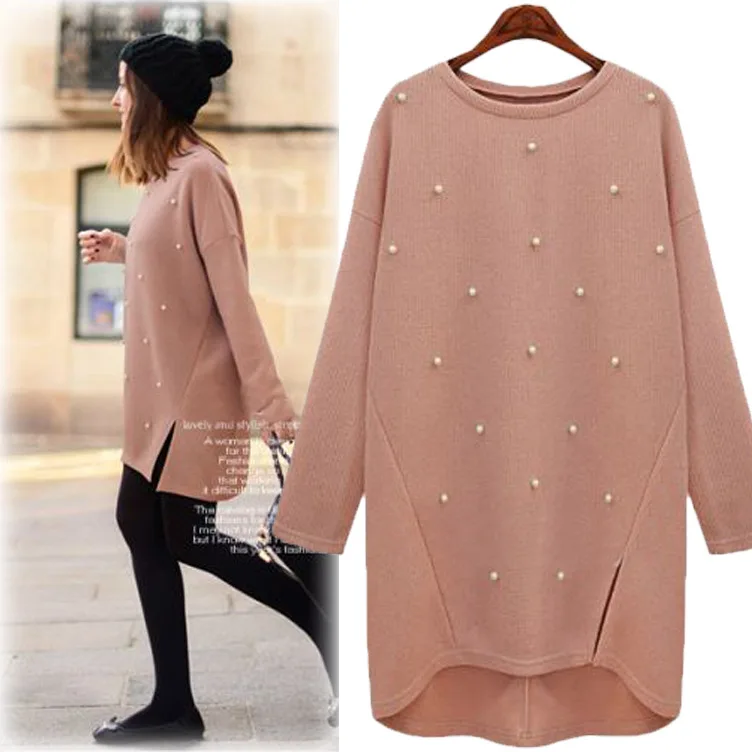Oversize 4xl Loose Cashmere Sweater Plus Size Women Knitted Pullover Long Sweaters Beading Pearl Coat Autumn Winter Pull Femme | Женская