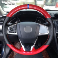 shining wheat hand stitched red pu carbon fiber steering wheel cover for honda civic civic 10 2016