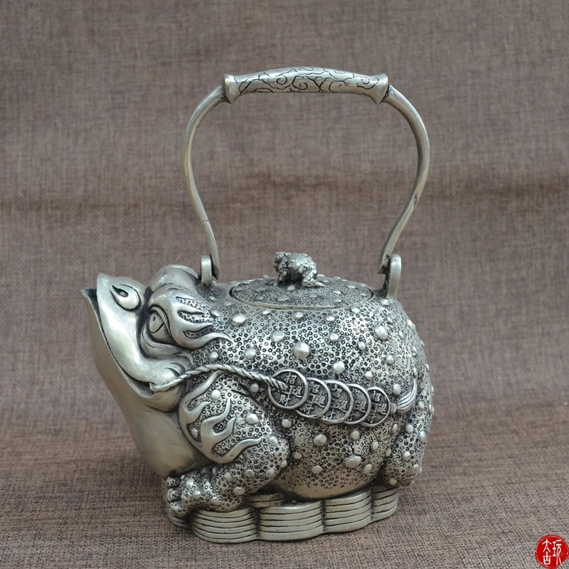 Редкий Старый чайник MingDyanstysilver с золотой жабой лучшая коллекция и