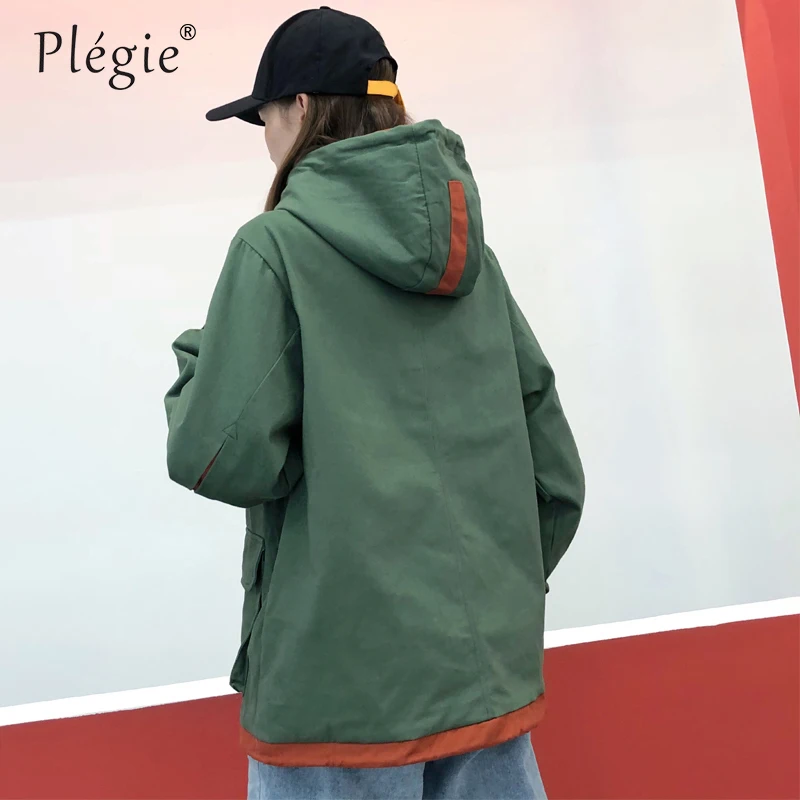 Plegie Harajuku, Женская куртка с капюшоном в стиле пэчворк, новинка весны, верхняя одежда, пальто в стиле хип-хоп, уличная одежда, BF стильные куртки