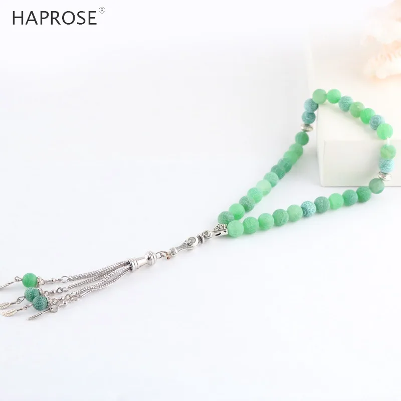 Натуральный агат браслет Молитва Исламская Мусульманский tasbih Аллах четки 33 бусины зеленый закаленный Агат камень браслет 6-10 мм - Цвет камня: 10mm 33tasbih