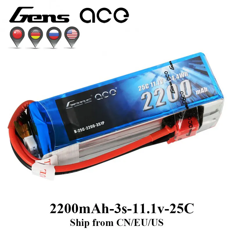 Литий-полимерная батарея Gens ace 3s 11 1 В 2200 мА/ч Lipo 3S 25C RC Т-образный Разъем XT60 для 1:10
