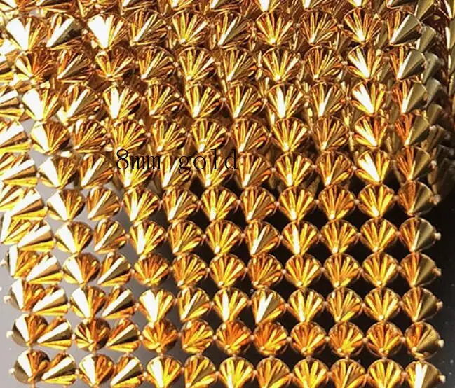 8mm spike gold 6/8/10 мм серебряного цвета, золотого цвета, черного цвета, бирка с пластиковой Спайк обрезки, конус этапа гвоздики дерево аксессуары 1 ярд/Лот, вино, DIY аксессуары в стиле панк - Цвет: 8mm spike gold