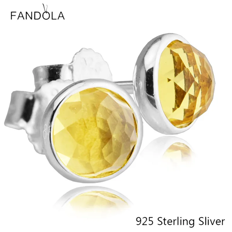 Женские серьги гвоздики из серебра 925 пробы с цитрином|stud earrings| |