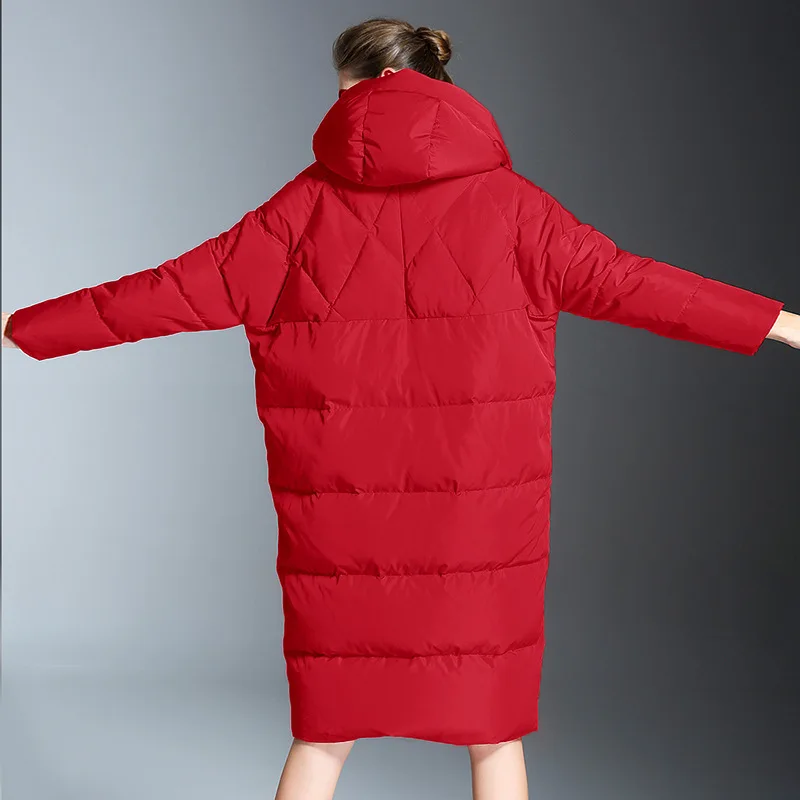 Winter women's fashion down coat hooded 90% white duck light jacket thicken over-knee length woman W78006 | Женская одежда