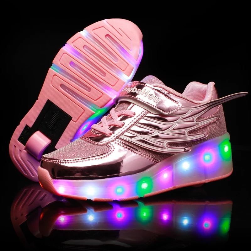 

New Pink Gold Silver Child Fashion Girls Boys LED Light Roller Skate Shoes For Children Kids Sneakers With Wheels One wheels