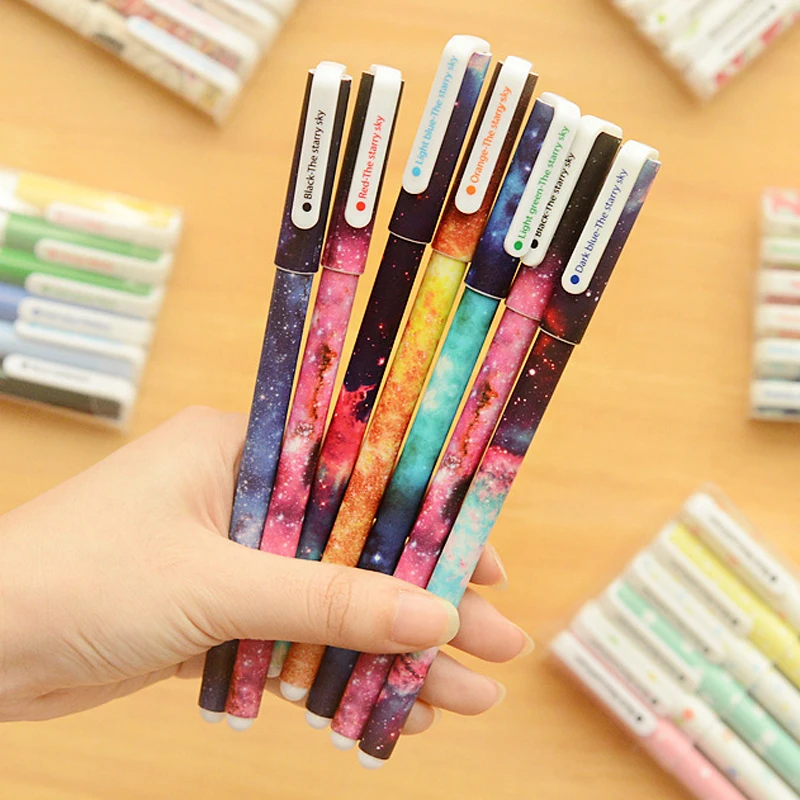 

6 pcs/lot Cute Ballpoint Pens 0.38mm Starry Star Floral Cartoon Colored Ink Refill Gel Pen Gift School Office Writing Stationery