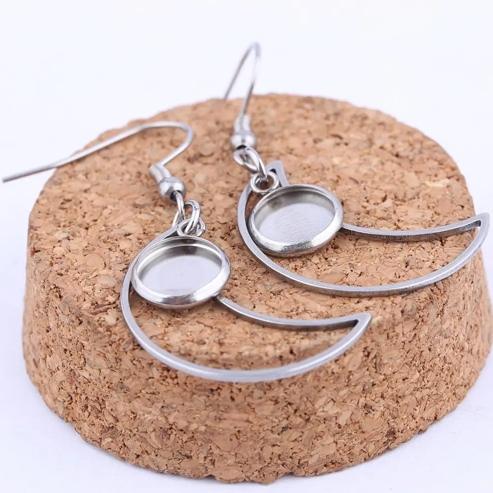 Shukaki 10 шт. 8 мм нержавеющая сталь висячие серьги База diy Луна Подвески Кабошон ободок Установка заготовки для изготовления ювелирных изделий