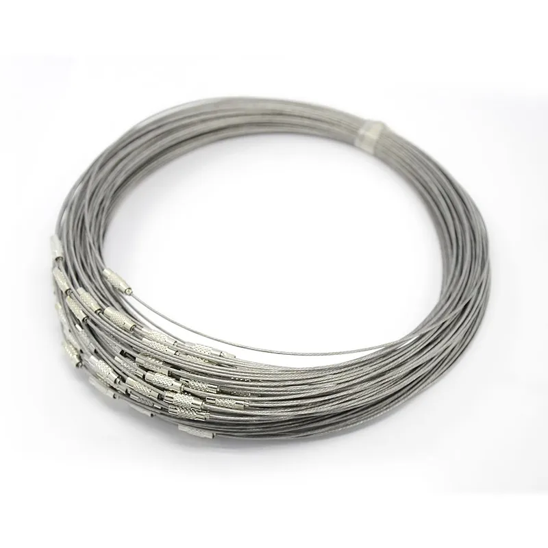 Silver 10 шт./партия, 1 мм, проволока из нержавеющей стали, ожерелье, браслет, шнур для изготовления ювелирных изделий своими руками, с латунной винтовой застежкой, смешанные цвета, 17,5 дюйма, F70 - Цвет: Silver
