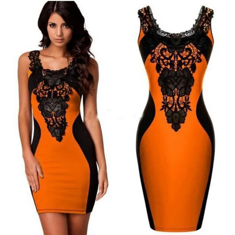 Женское облегающее платье без рукавов Клубное кружевное лоскутное футляр