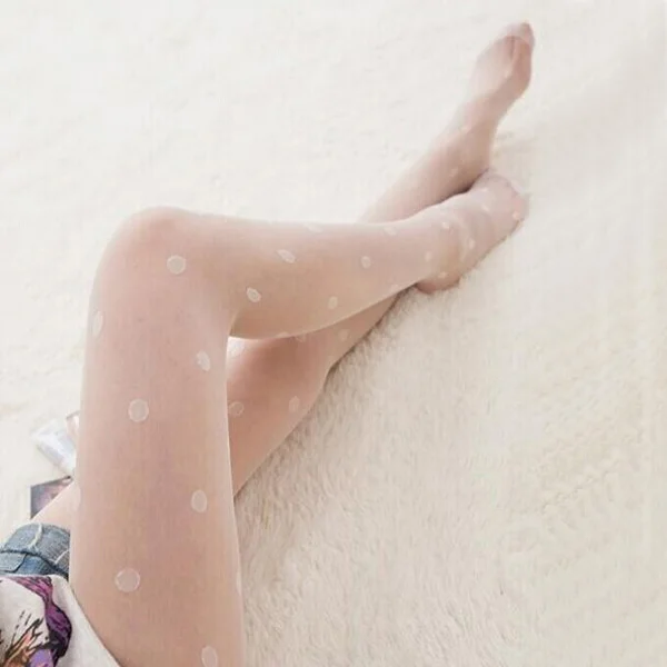 Бесшовные женские чулки белая черная кружевная ткань эластичные в горошек