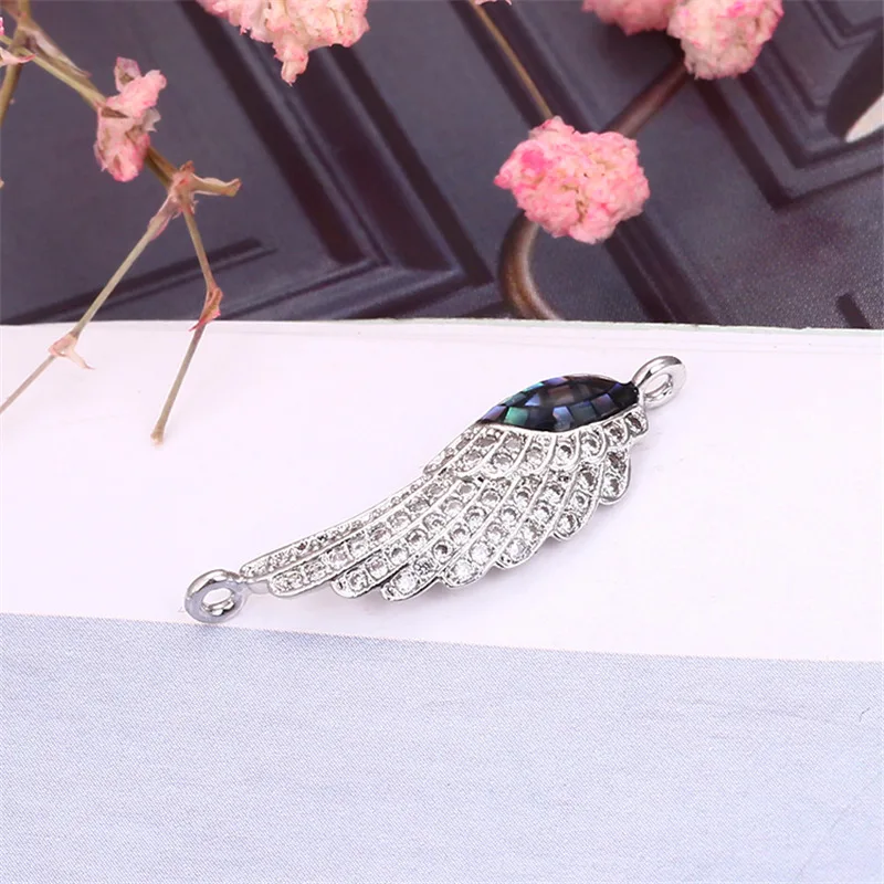 26 мм * 9 перо Micro Pave CZ натуральный корпус Abalone ремесло ювелирных изделий Подвеска