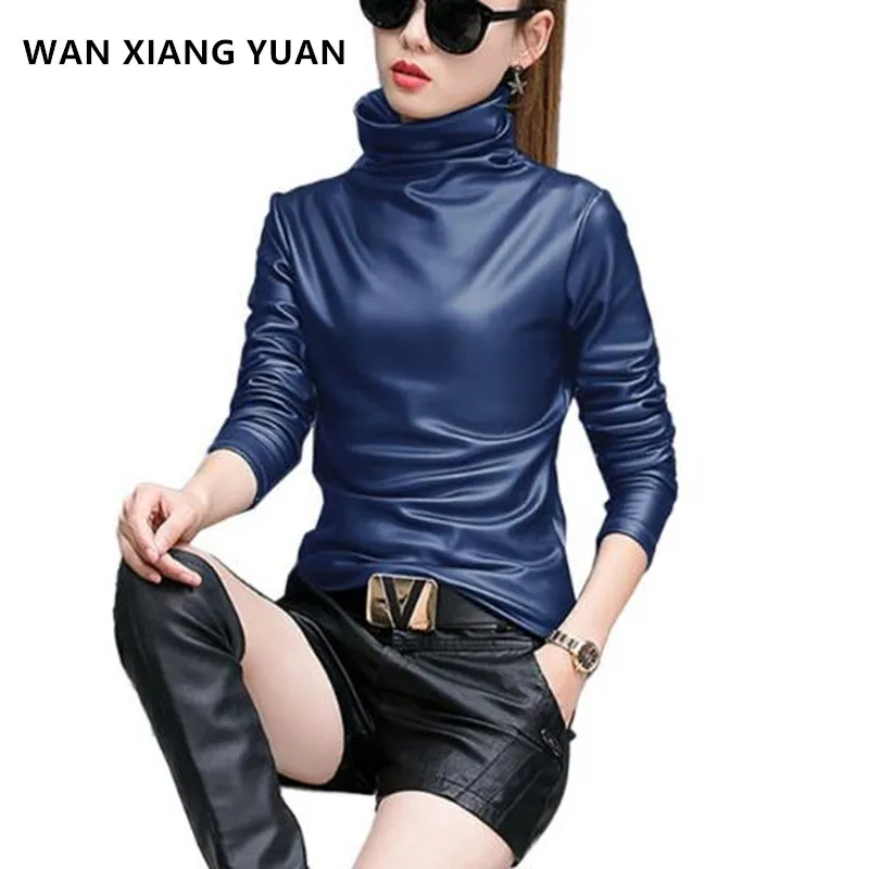 Плюс Размеры Для женщин блузка модная Элегантная водолазка рубашка с длинными