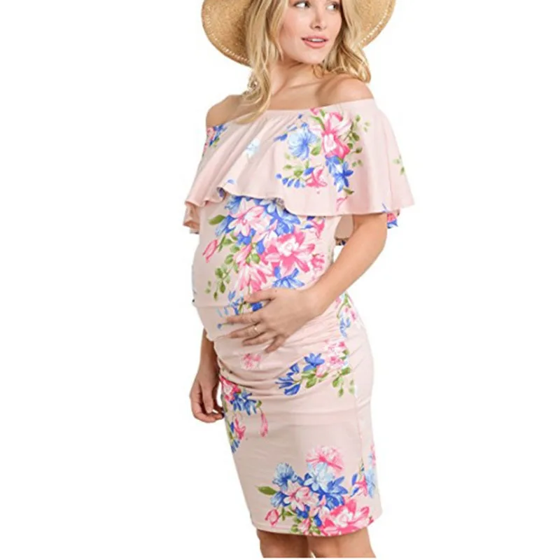 Платье для беременных на лето пикантные с открытыми плечами женщина