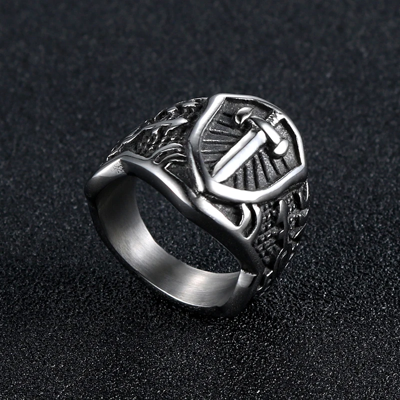 Aibeiou 316L серебряное кольцо из нержавеющей стали Cool Knight Sword Shield.|Кольца| |
