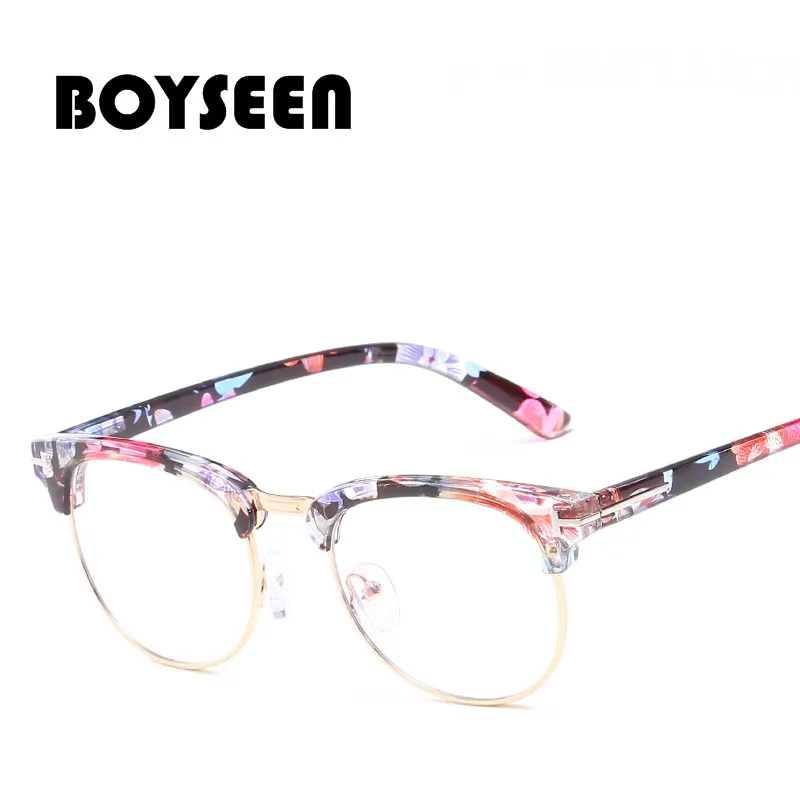

BOYSEEN Unisex Flat Mirror Eyeglasses Spectacles Transparent Glasses Half Frames Retro Optical Spectacle Myopic Eyewear 8103
