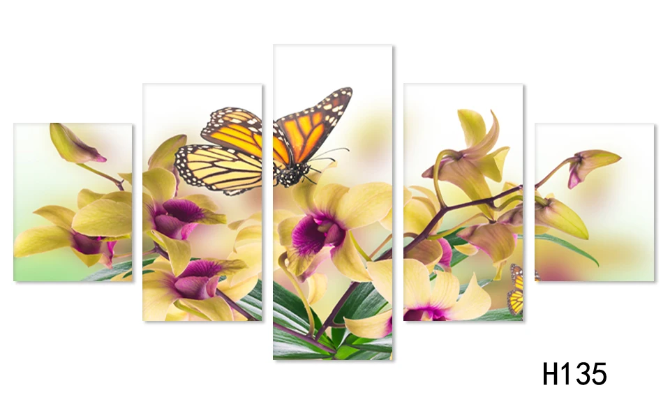 Модная 5 панель хит продаж Современная Настенная живопись желтые цветы