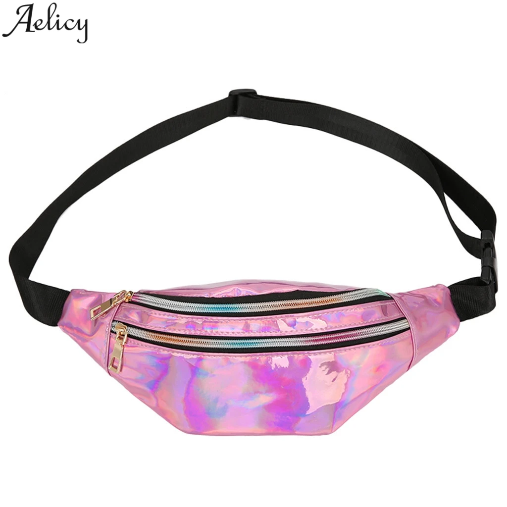Aelicy поясная сумка из лазерной кожи, на одно плечо, нагрудная сумка, модная, классная, для девушек, на молнии, сумка-мессенджер, из ПУ и ПВХ материала, Спортивная, мягкая сумка