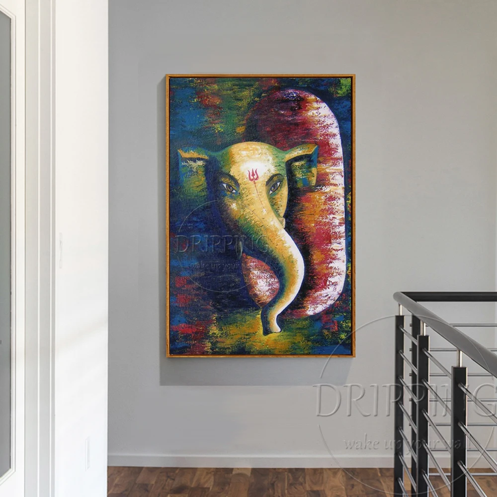 Wall Art Canvas Ganesh Oil Painting for Living Room Decoration Hand-painted Artwork Abstract Figure | Дом и сад